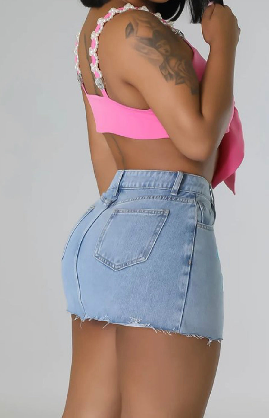 CROSS DENIM MINI SKIRT